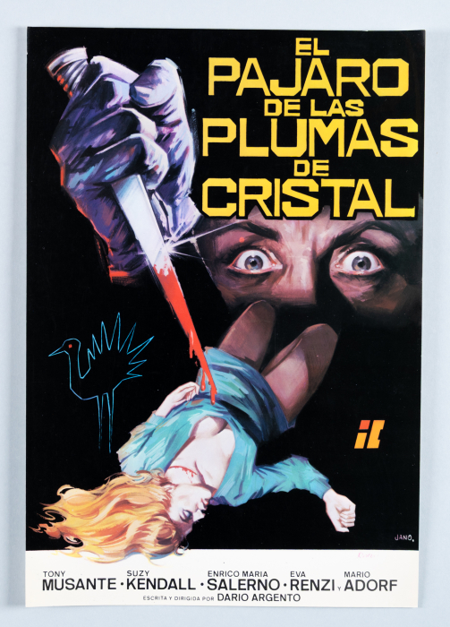 Das Geheimnis der schwarzen Handschuhe / L'uccello dalle piume di cristallo – Spanische Titelkarte